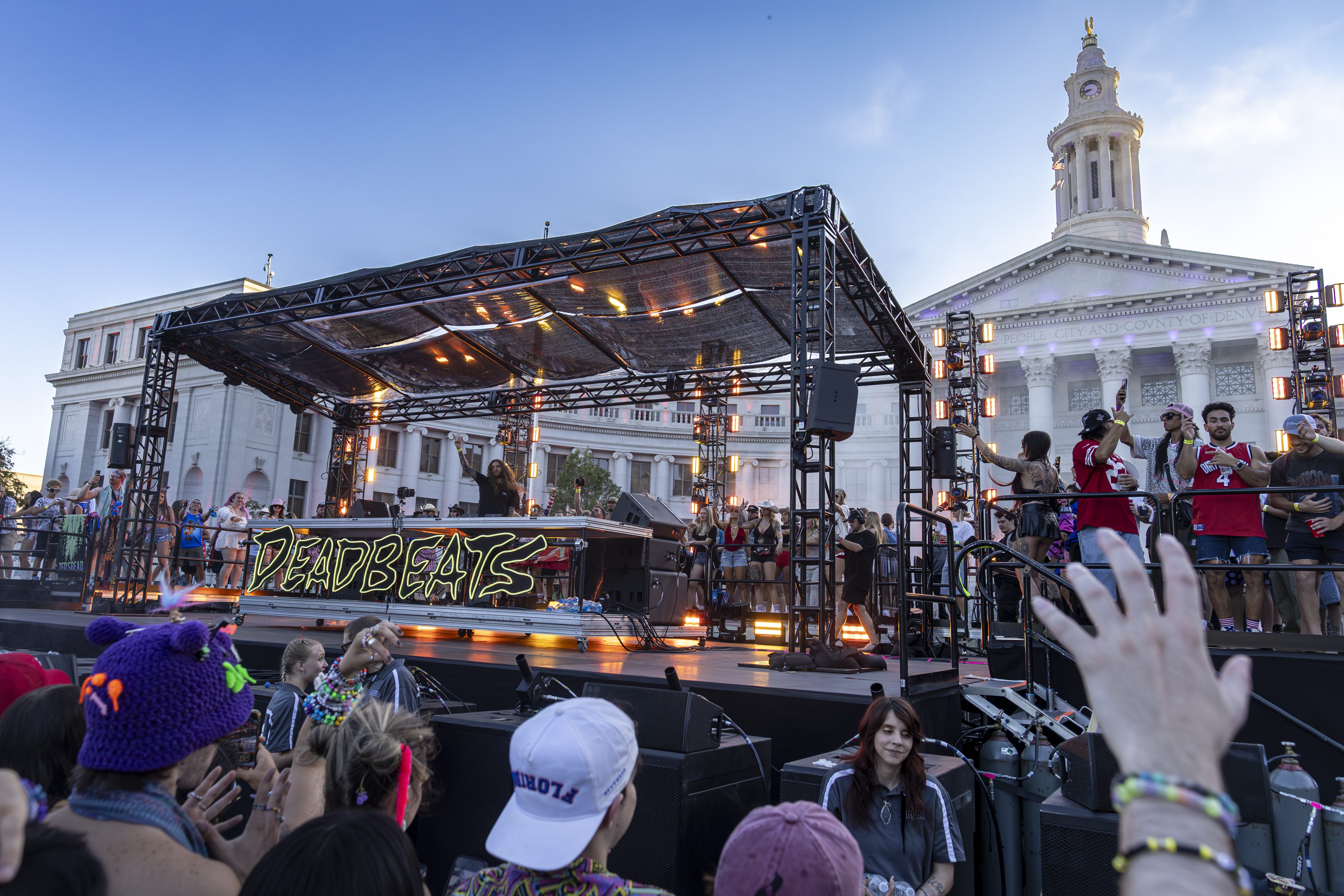Ravenscoon energizing the crowd at Civic Center Park