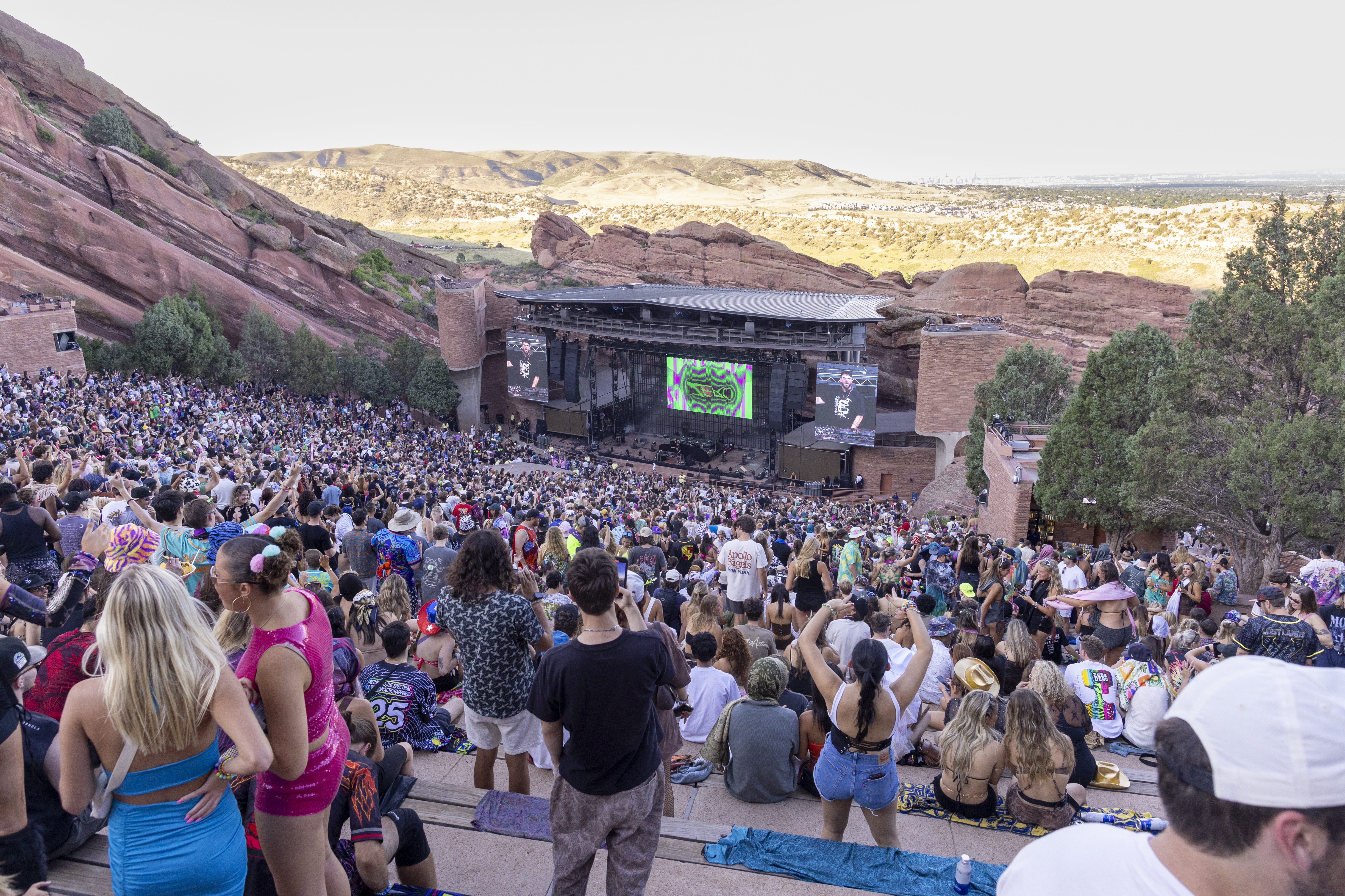 Zero hyping up the Red Rocks crowd with a heavy set at Deadrocks XI