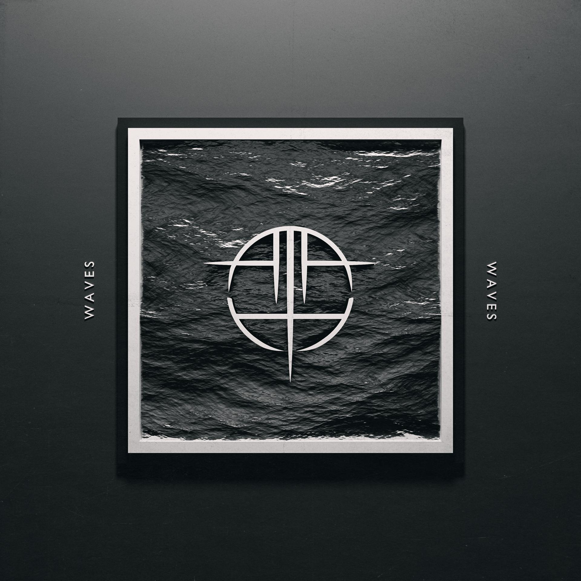 Album cover for the single 'Waves' by A Tragedy At Hand, featuring a stylized logo over an image of ocean waves, with the word 'WAVES' prominently displayed.