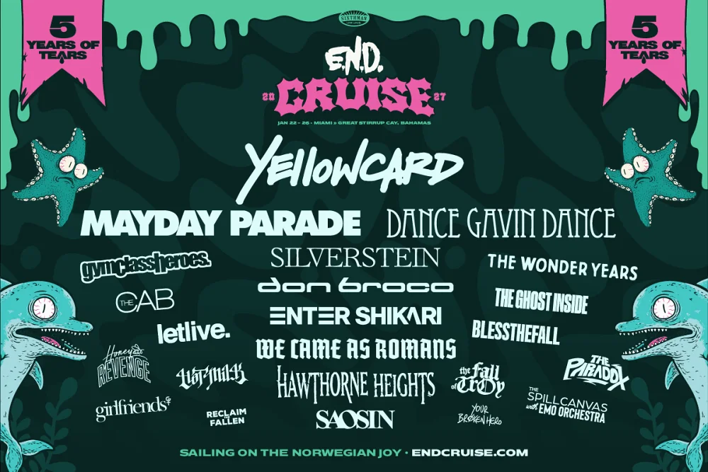 Emo’s Not Dead Cruise 2027 lineup announced with Yellowcard, Mayday Parade, Dance Gavin Dance and more