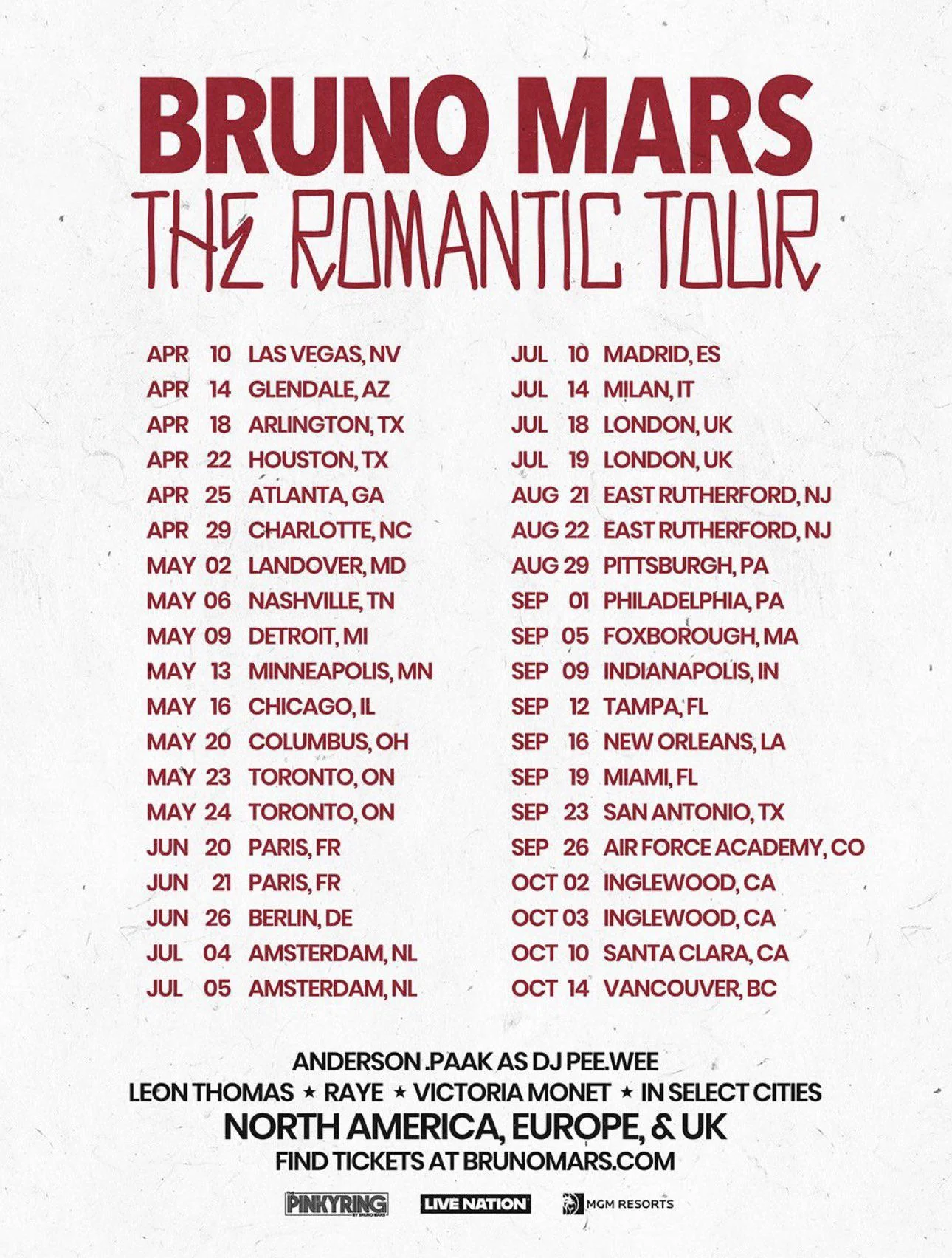 The Romantic Tour Bruno Mars