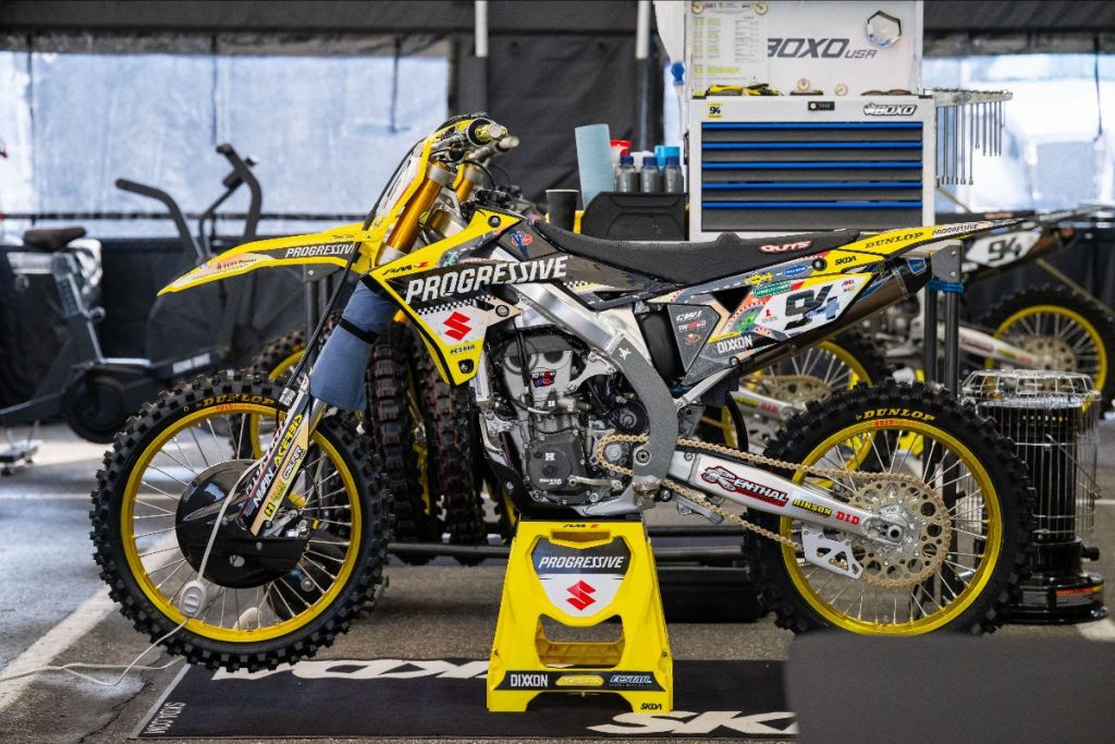 Ken Roczen’s (#94) race bike featuring St. Jude patient inspired artwork during last year’s Love Moto Stop Cancer race held at Lucas Oil Stadium in Indianapolis, Indiana. Roczen and his team Progressive Insurance Cycle Gear Suzuki are also contributing this year’s race bike to the campaign at Kick Start for a Cause.
