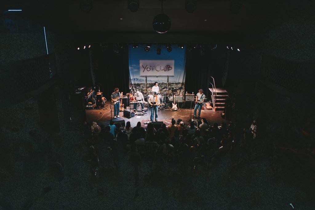 Renny Conti encourages people to float in the Music Hall of Williamsburg