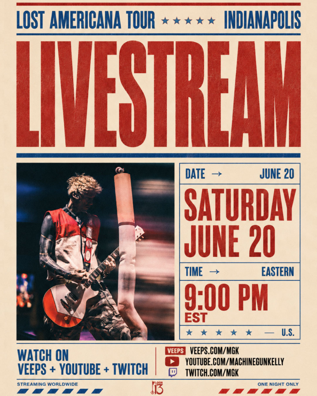 TONIGHT! mgk’s Lost Americana Tour From Indianapolis! Livestream starts at 9pm EST!